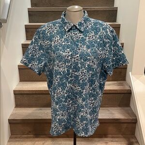 Perry Ellis Teal and White Floral Button Down Shirt